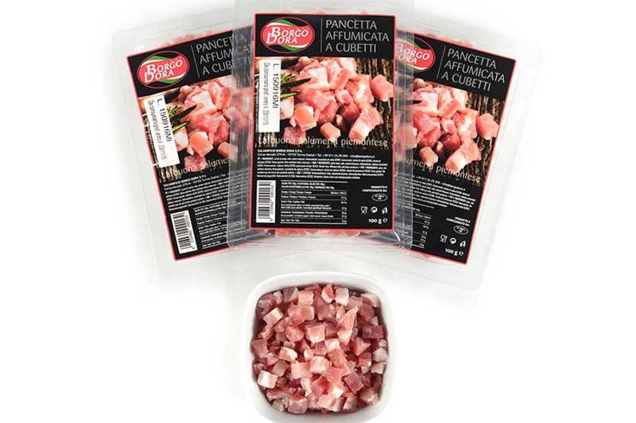  PANCETTA apkūpināta, greizta kubiņos